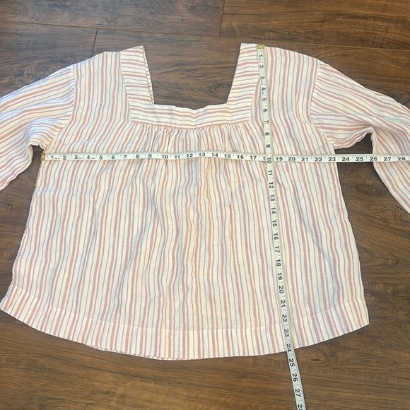 100% Linen Rachel Zoe Rose and Cream Striped Blouse, sz Large. - Picture 10 of 11